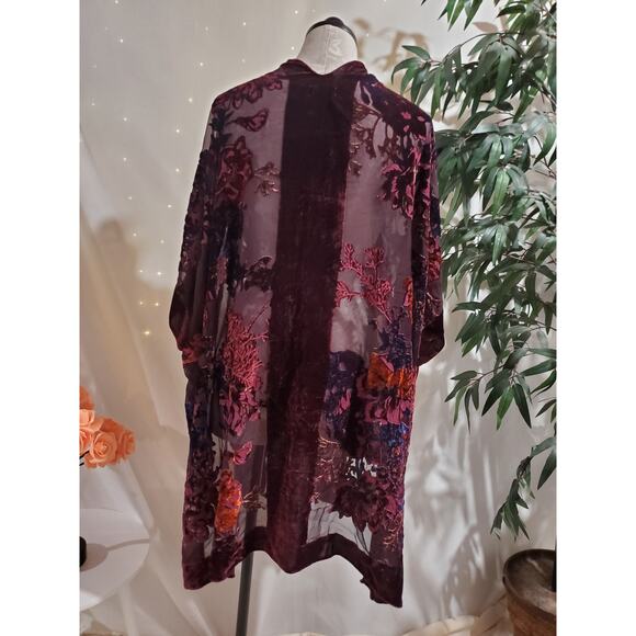 Wehello Womens Sheer Floral Velvet Burnout Open Kimono One Size Boho Hippie - Picture 3 of 12